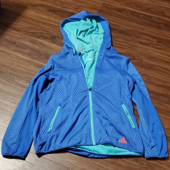 adidas Jackets & Blazers - adidas Teal Green CLIMALITE Performance Jacket with Blue Zip